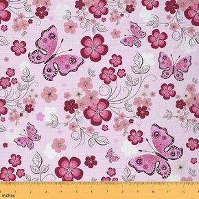 Rose Fabric by The Yard, Floral Pattern Upholstery Fabric, Geometric Strip Lines Material by The Yard, Romantic Valenties Waterproof Fabric for DIY Art Craft Patchwork, Pink, 1 Yard in Kuwait