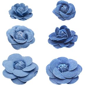 6Pcs Denim Flower Cloth 3 Sizes Denim Fabric Flowers Hair Accessories Clothes Hats Dress Decoration DIY