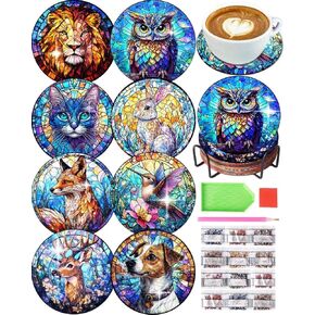 8 PCS Diamond Art Painting Coaster Kit ، DIY Small Gem Miamond Art Kits for البالغين من النساء المبتدئات للأطفال ، وأدوات Diamond Dotz لمستلزمات فنية غير قسيمة (حيوان) (حيوان) in Kuwait