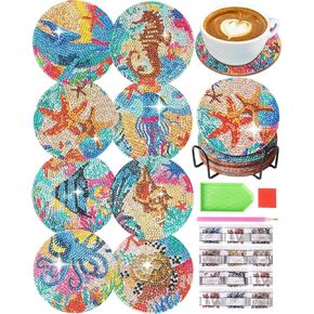 8 Pcs Diamond Art Painting Coaster Kit, DIY Small Gem Diamond Art Kits for Adults Women Beginners Kids, Diamond Dotz Kits Non Slip Coaster Craft Art Supplies (Animal)