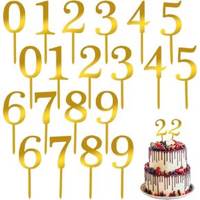 Acrylic Numbers For Cake, 20pcs 0-9 Numbers Happy Birthday Cake Topper Acrylic Cake Numbers Topper Gold Happy Birthday Cake Toppers Wedding Party Cupcake Toppers For Cake Decorations
