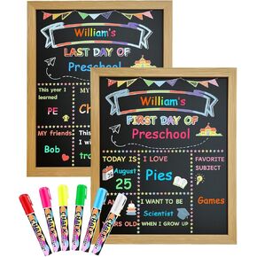 First Day of School Sign 10"x12" - Double-Sided Chalkboard, Reusable First Day of School Board with Solid Wood Frame - Includes 6 Dry Erase Markers for All Grades Student