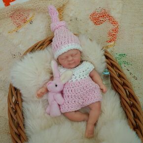 Mire & Mire Reborn Baby Dolls, 4.5 inch Miniature Sleeping Full Silicone Mini Baby Dolls with Feeding Accessory Lifelike Baby Doll-Pink