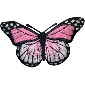 Pink Butterfly Iron on Applique Patch - 2-7/8" - for Hats, Shirts, Shoes, Jeans, Bags, Sewing Decorating DIY Craft