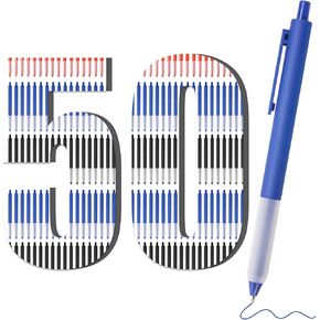 Pens Bulk, 50 Pcs Retractable Ballpoint Pens Medium Point (1.0mm) Rollerball Pens for Smooth Writing Women Men Gifts, (20Black&20Blue&10Red Ink) for Journaling School and Office Supplies Use