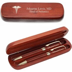 Executive Gift Shoppe | Medical Theme Personalized Cherrywood Double Pen and Box Set with Custom Engraving