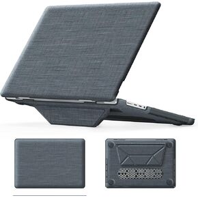 Case for MacBook Pro 16 2021/2023(A2485 M1 Pro/M1 Max/A2780/M3 A2991),Fabric + PC Hard Slim Clip on Cover Full Protection Shell W Magnetic Stand,Grey