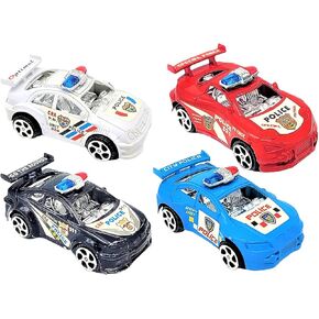 AMERICAN WIT Colorful Pullback Mini Police Toy Cars (12 Pack) (3") Blue, Red, Black and White. Plastic Winding Pull Back Racers.