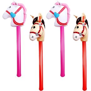 4 Pcs 40 Inch Inflatable Stick Horse Colorful Horse Head Stick Balloon Horse Birthday Party Supplies Pony Stick for Christmas Horse Themed Party Decorations Costume Stick