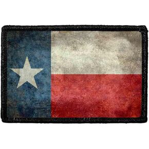 Texas State Flag - Distressed - Color Morale Patch | Hook and Loop Attach for Hats, Jeans, Vest, Coat | 2x3 in | by Pull Patch