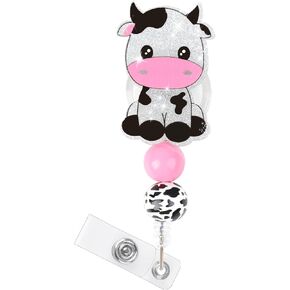 Cow Badge Reel Retractable, Cute Bling Cow ID Clip Badge Reels for Nurse Name ID Badge Holders with Alligator for Doctor Student Teacher Hospital School Office (Up to 25inch)