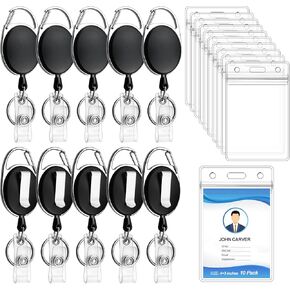 30 Pack Heavy Duty Retractable Badge Reel with Waterproof Vertical Name Badge ID Card Holders and Key Ring for Card Keychain Badge Holder