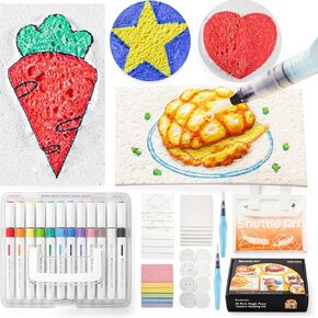Magic Puffy Paint, 3D Drawing Magic Canvas Sponge Texture Painting Kit, DIY Bubble Drawing Pens Art Supplies，Raised Puff Drawings on Paper(Rectangle)
