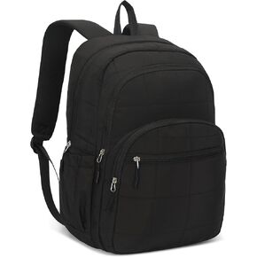 Hynes Eagle College Laptop Backpack 14 Inches Quilted Travel Backpack for Women Lightweight Puffer Casual Daypack 22L Black