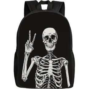 Human Skeleton Backpacks Happy Gothic Skull Skeleton School Bags Travel Backpacks Laptop School Bookbag Lightweight 17 inch Large Daypack Rucksack for Women Men Teens Kids, Black