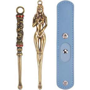 ZORZA 2Pcs Wax Carving Tools Retro Copper Clay Sculpting Tools Multifunctional Ear Spoon Key Ring Hanging Pendant with Storage Bag