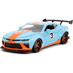 Jada Toys Big Time Muscle 1:24 2016 Chevy Camaro SS Widebody Gulf Die-Cast Car, Toys for Kids and Adults(Blue/Orange)