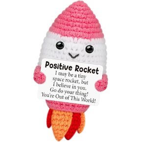 Funny Positive Crochet Rocket Christmas Birthday Gifts for Women Men Her Him Teens Girls Best Friend Husband Wife,Cute Handmade Stuff with Positive Card,Emotional Crochet Support Inspirational Gifts