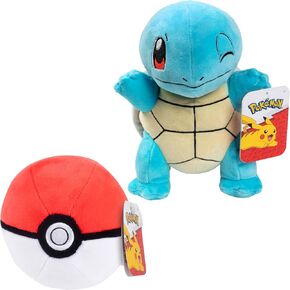 Pokemon Poke Ball and 8" Squirtle Plush Set of 2 - Officially Licensed - Authentic Soft Stuffed Pokeball Toy with Weighted Bottom - Gift for Kids, Boys, Girls - 2+