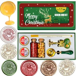 Christmas Wax Seal Stamp Kit, Atopbb Santa Claus Northpole Official Seal Wax Seal Kit with Christmas Gift Box, Christmas Wax Seal Set with 2 Bottle Wax Seal Beads, Wax Spoon, Wax Seal Pen (1A)