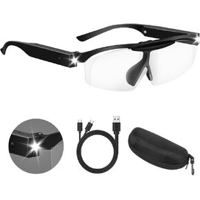 200% Magnifying Glasses with Light, Rechargeable LED Lighted Magnifying Eyewear,Flip-top Hands Free Head Magnifier Eyeglasses for Close Work,Hobbies,Reading,Craft,Jewellery,Sewing Black