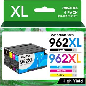 962XL Ink Compatible for Hp 962xl Ink Cartridges Combo Pack Work for HP Officejet Pro 9010 Ink Cartridges Hp OfficeJet 9015 9018 9019 9020 9022 9025 Printer (B/C/M/Y)