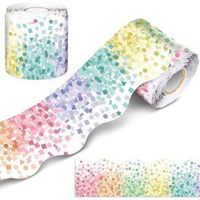 Zonon 65.6 Ft Pastel Confetti Bulletin Board Border Rainbow Scalloped Rolled Border Trim Decorate Bulletin Boards for School Classroom Wall Home Decoration