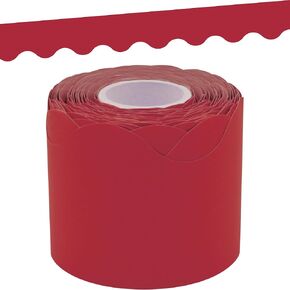 Teacher Created Resources Cranberry Red Scalloped Rolled Border Trim - 50ft - Decorate Bulletin Boards, Walls, Desks, Windows, Doors, Lockers, Schools, Classrooms, Homeschool & Offices