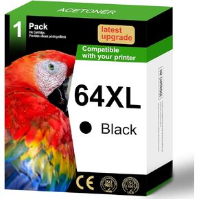 64XL Black Ink Cartridge Remanufactured for HP Ink 64 64 XL Ink Work for Envy Photo 7855 7858 7155 7120 6252 6255 7800 7100 7158 7164 Tango Series Printer (1 Black)