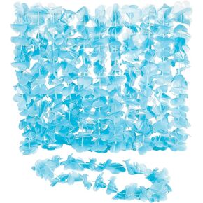 Fun Express Light Blue Lei Flower Necklaces - Set of 12 - Luau, Tiki, Destination Wedding Party Supplies