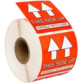 This Side UP - Handle with Care Pre-Printed Labels/Stickers (2" x 2") 2 Rolls / 500 Labels per Roll