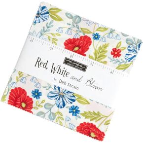 Red White and Bloom Charm Pack by Deb Strain; 42-5-inch Precut Fabric Quilt Squares