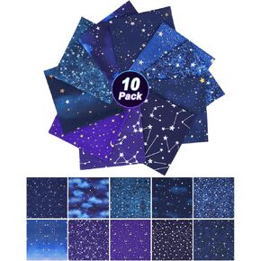 eZAKKA 10 Pack 100% Cotton Fat Quarters Fabric Bundles, 20"x 20" Quilting Fabric for Sewing, Fat Quarter Bundles Cotton Fabrics & Quilt Fabrics for Quilting, Sewing Project & DIY & Craft - Starry Sky