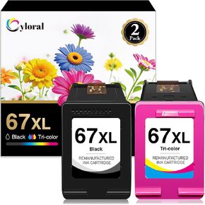 67XL for HP Ink 67 XL for HP Deskjet 2755e Ink Cartridges Desk Jet 2800e 2827e 2855e 2852e 2700 4155e 4255e Envy 6000 6034e 6055e 6052e 6400 6452e 6455e Printer Remanufactured Black/Tri-Color