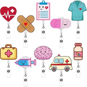 10 Pack Cute Nurse Badge Reels Funny ID Badge Holders Retractable Clip for Teacher Office Workers Nursing Student