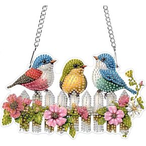 MXJSUA Special Shaped Hanging Diamond Painting Art Kits for Adults, Three Cute Birds 3D Crystal Rhinestone Acrylic Gem Art Pendant Ornaments Kit for Home Decoration and Gift