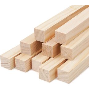 Square Wooden Dowel Rods 10 PCS 3/4 x 12 inch, Square Wood Dowels Wooden Sticks for Crafting, Unfinished Hardwood Wood Strips Pieces for Woodworking, Crafts, Arts and DIYers, Home Decor, Model Making