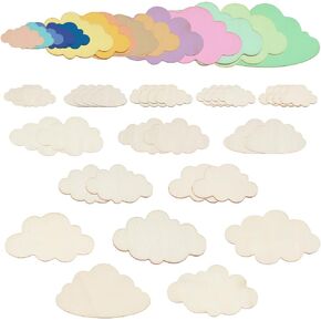 OLYCRAFT 35Pcs Mixed Sizes Cloud Shape Wooden Pieces Unfinished Wood Slices Unfinished Cloud Wood Cut Out Unfinished Blank Slice Unfinished Wood Ornaments for Painting Drawing DIY Project Crafts