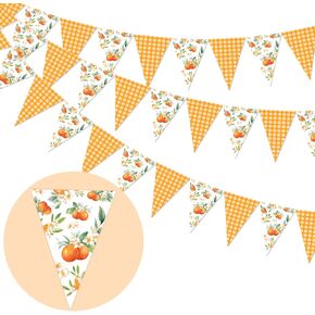 Funmemoir Cutie Baby Shower Decorations, 3pcs A Little Cutie is on The Way Baby Shower Pennant Banners, Orange Pattern & Checkered Stripe, Triangle Shaped, Paper Material, Orange Color