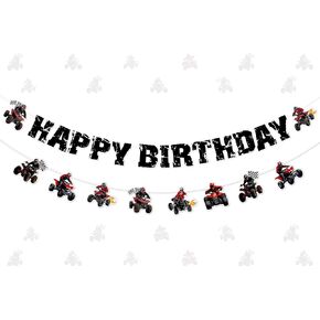 JOYMEMO Four Wheeler Birthday Banners, Off Road Car Birthday Decorations for Boys, Sports Racing Theme, Pre-strung Paper Banners