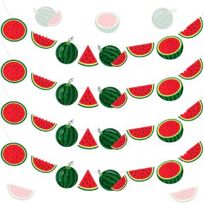 4 Pcs Summer Watermelon Banner Fruit Birthday Party Decorations Hanging Banner for Summer Hawaiian Tropical Luau Beach Themed Party