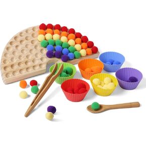 Board Beads Game Pine Wooden Rainbow Bead Maze Montessori Color Sorting Toys for Toddlers 1-3 Match Game Bead Board, Peg Board Organizer Accessories for Fine Motor Skills Development