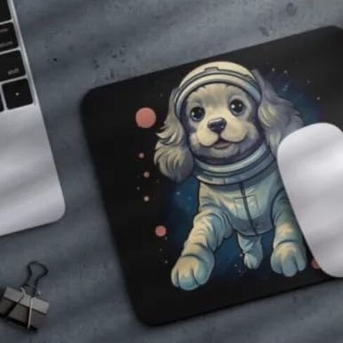 كلب رائد فضاء Mousepad في فضاء فأر PAD PAD عائم في الفضاء لمكتب مكتب العمل مكتب كمبيوتر كمبيوتر سطح المكتب لمحمول لعشاق الكلاب (Cocker Spaniel) in Kuwait
