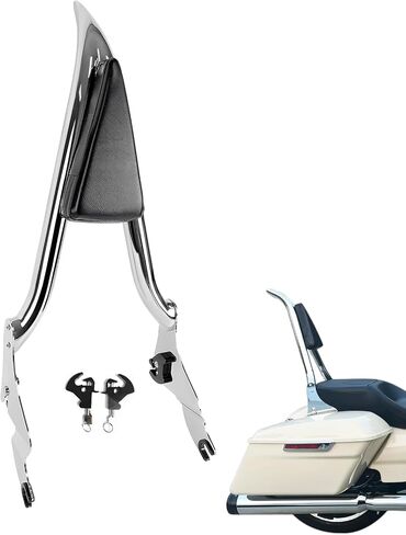 مسند ظهر عالي الدقة للدراجة النارية Sissy Bar وسادة مسند ظهر للركاب متوافقة مع Harley Touring Road Glide Road King CVO Street Glide Electra Glide 1997-2008 (26 بوصة كروم) in Kuwait