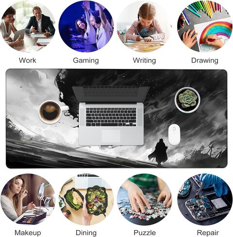 Large Gaming Mouse Pad, Retro Boho Carpet Rug Computer Desk Mat,Non-Slip Waterproof Rubber Base and Stitched Edges Desk Pad for Laptop Keyboard Office Home 35.4" x15.7 in Kuwait