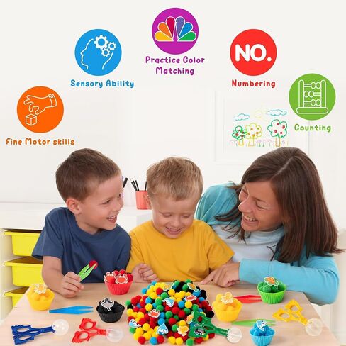 EZdhuawuse Summer Sensory Bin Fillers - 387Pcs Sea Ocean Animal Multi-Pack Fine Motor Toys Math Color Sorting Set for Multiple Kids, Felt Shark Crab Pom Poms Cup Clip for Preschool Education Training in Kuwait