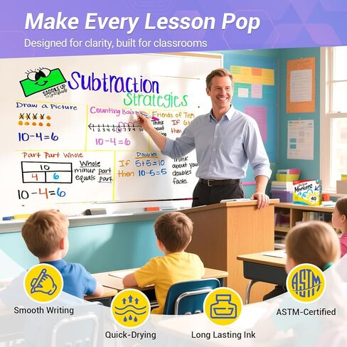 Low Odor Dry Erase Markers for Kids, Chisel Tip Whiteboard Markers Non-Toxic, 40 Bulk 12 Vibrant Colors White Board Markers, Dry Erase Pens for Teachers Classroom School Home & Office Supplies in Kuwait