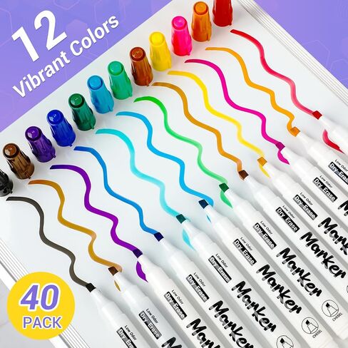 Low Odor Dry Erase Markers for Kids, Chisel Tip Whiteboard Markers Non-Toxic, 40 Bulk 12 Vibrant Colors White Board Markers, Dry Erase Pens for Teachers Classroom School Home & Office Supplies in Kuwait