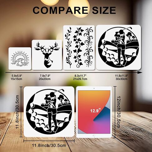 Mayjoydiy 2 Styles Boho Moon Sun Stencils Valley Night Night Sunrise Template 11.7x8.3/11.8x11.8inch stusable Mountain مع قالب أوراق زيتون فرش الطلاء لنافذة الجدار DIY Craft in Saudi Arabia