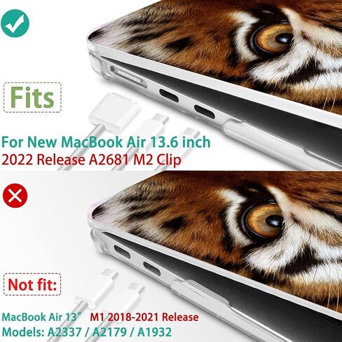 Compatible with MacBook Air 13.6 inch Case 2022-2024 Release A2681 M2 A3113 M3 Chip Animal Plastic Hard Shell Cover & Keyboard Cover & Mac OS Keyboard Sticker (Tiger) in Kuwait
